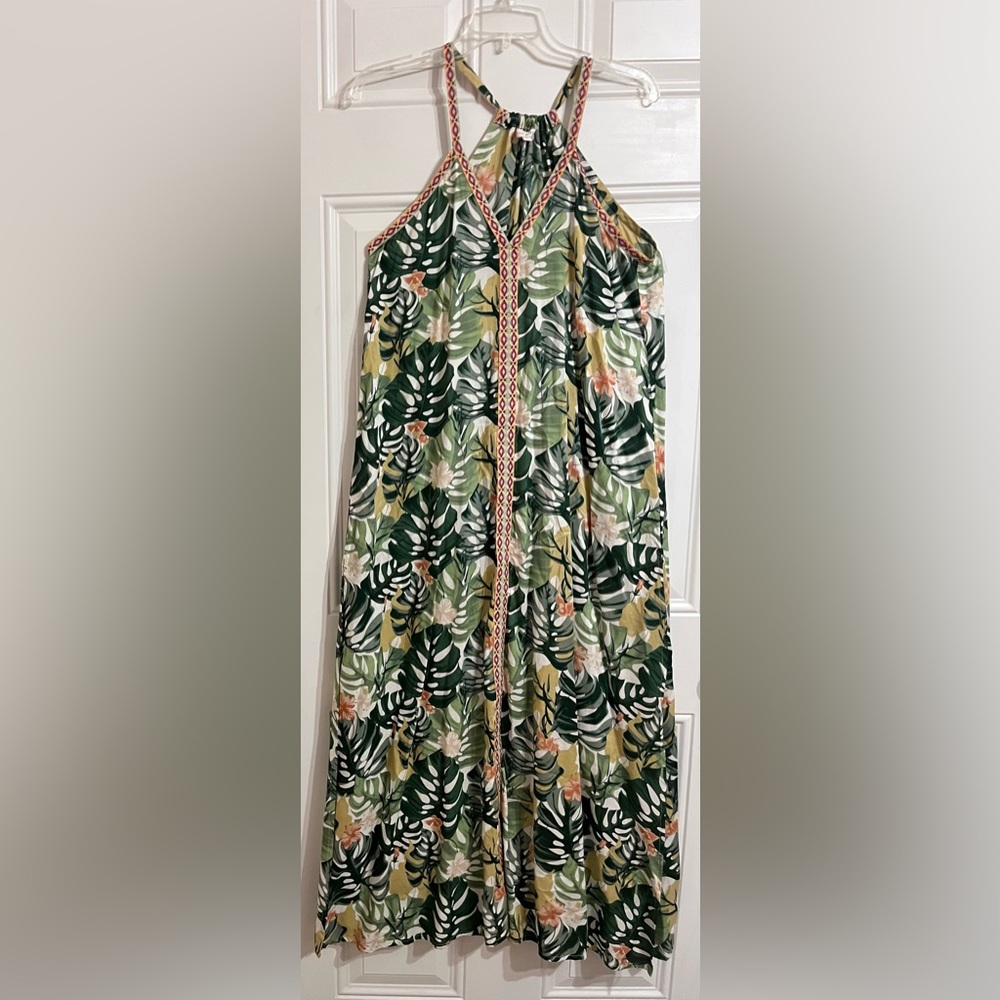 America & Beyond Green Boho Coverup Dress High‎ Split S Summer Beach Vacation